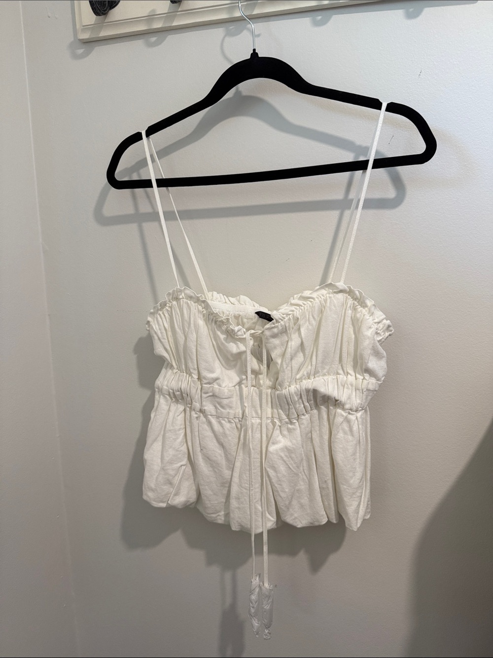Zara White Smocked Tie-Front Camisole Top